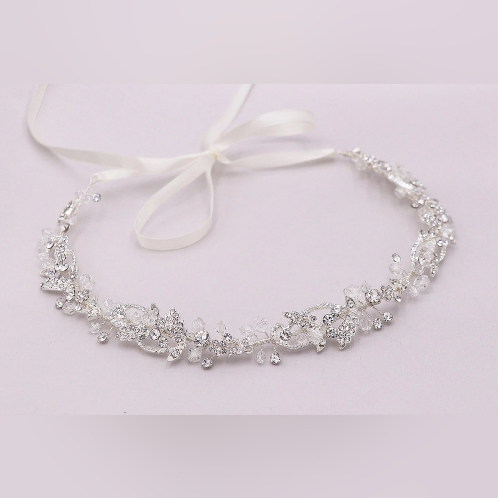 Crystal Wedding Headband with Ribbon